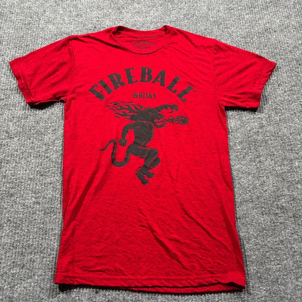 Fireball Whisky Graphic T-Shirt Mens Size Small Red Casual Short Sleeve